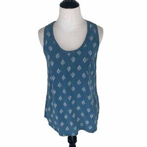 Joie Women's XS Silk Tank Top Blue Peacock Feather Print 100% Silk Racerback